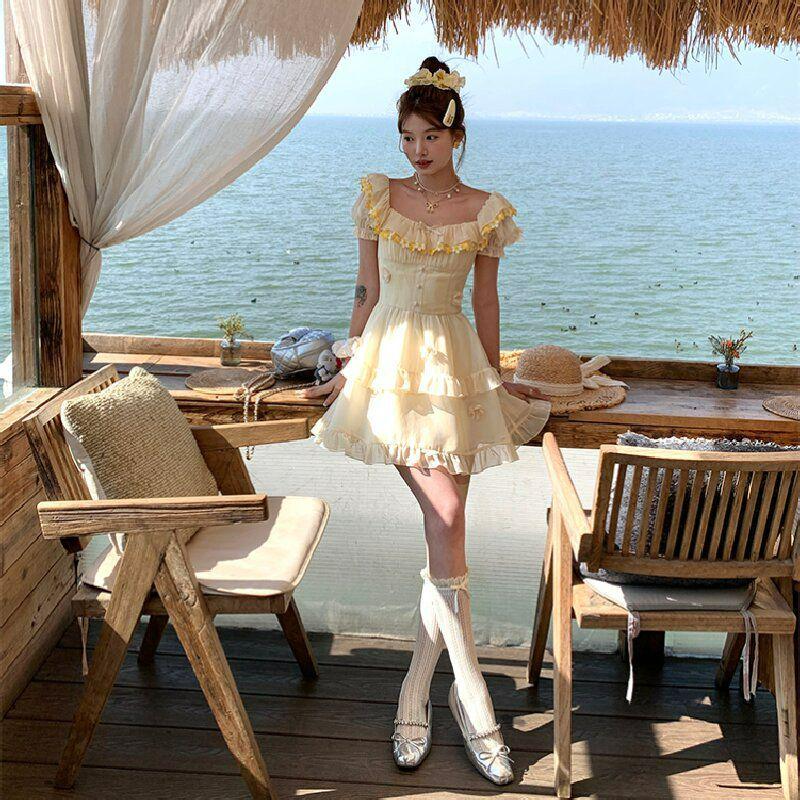 French Retro Puff Sleeve Chiffon Dress - Women s Summer 2026 Collection Extra Large