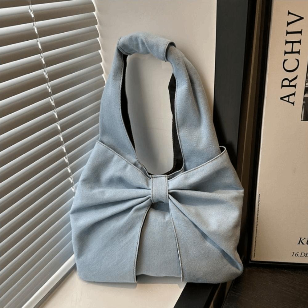 Lightweight Bow Shoulder Bag Designer Women's Tote bag Trendy Bow Denim Bag  Outdoor