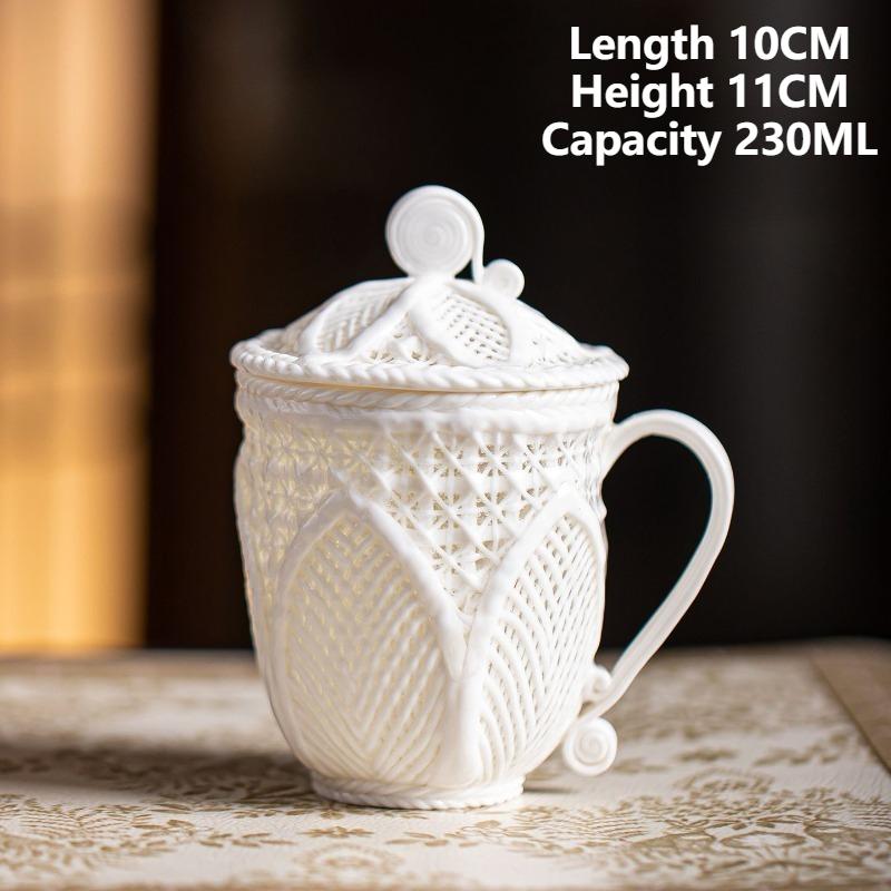 White Porcelain Handmade Mug Luxury Ceramic Tea Cup with Lid Thermal Mug Elegant Coffee Cup Portable Aesthetic Unusual Mugs Gift 230ML