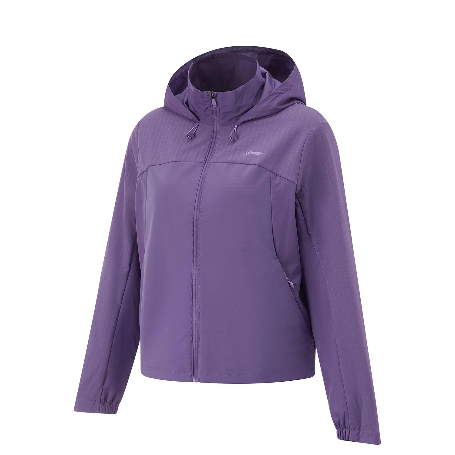 

Li Ning Running Series однотонная куртка на молнии с капюшоном, удобная, дышащая, флисовая, теплая, свободная, спортивная, женские куртки, минерально-фиолетовый AFDU348-5 M