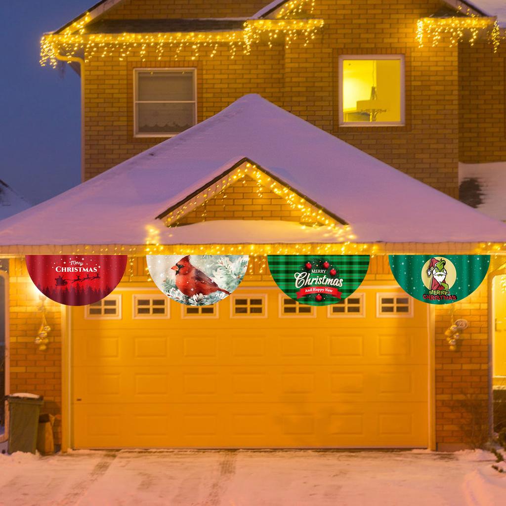 Christmas Bunting Flags, Outdoor Fan Shaped Christmas Print Hanging Bunting Flag Banners For Xmas Party Yard Garden Home Decor