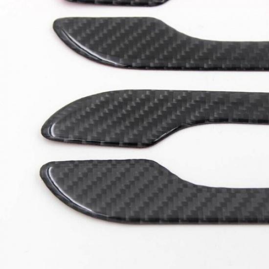 4pcs Carbon Fiber Side Door Handle Decor Trim Overlay Cover For Tesla Model 3 Y