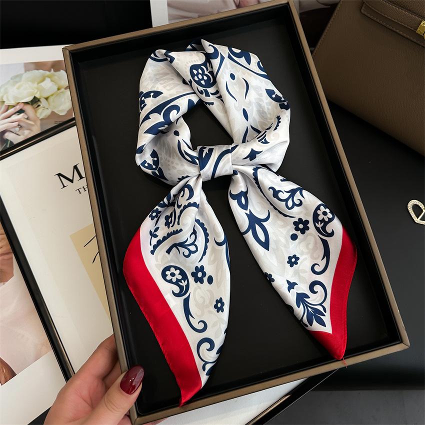 Retro silk scarf women's scarf simulation silk smooth thin shawl 71cm square scarf simple and elegant silk scarf versatile new