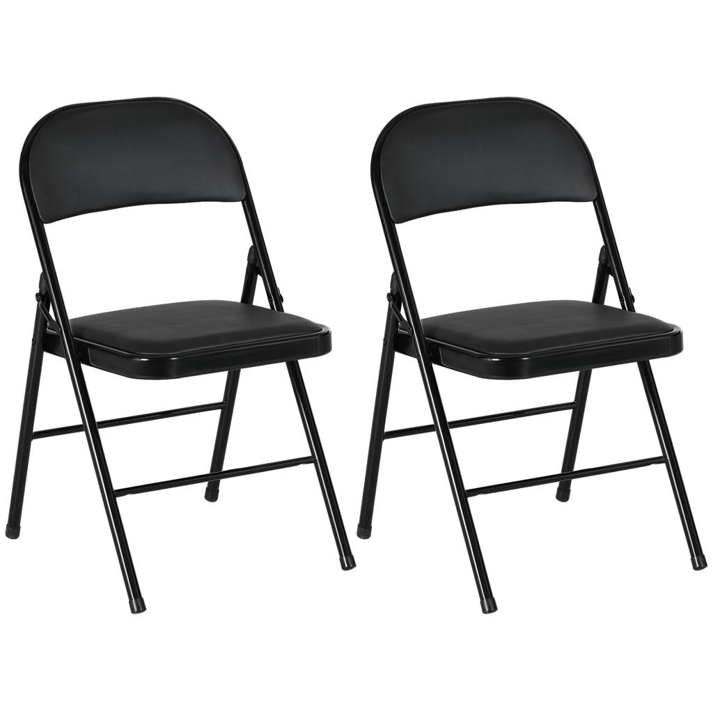 Set of 2 Folding Chairs, Portable Office Chairs, Metal Legs, Folding Chair for Office, Reception, Waiting Room, Faux Leather, Black
