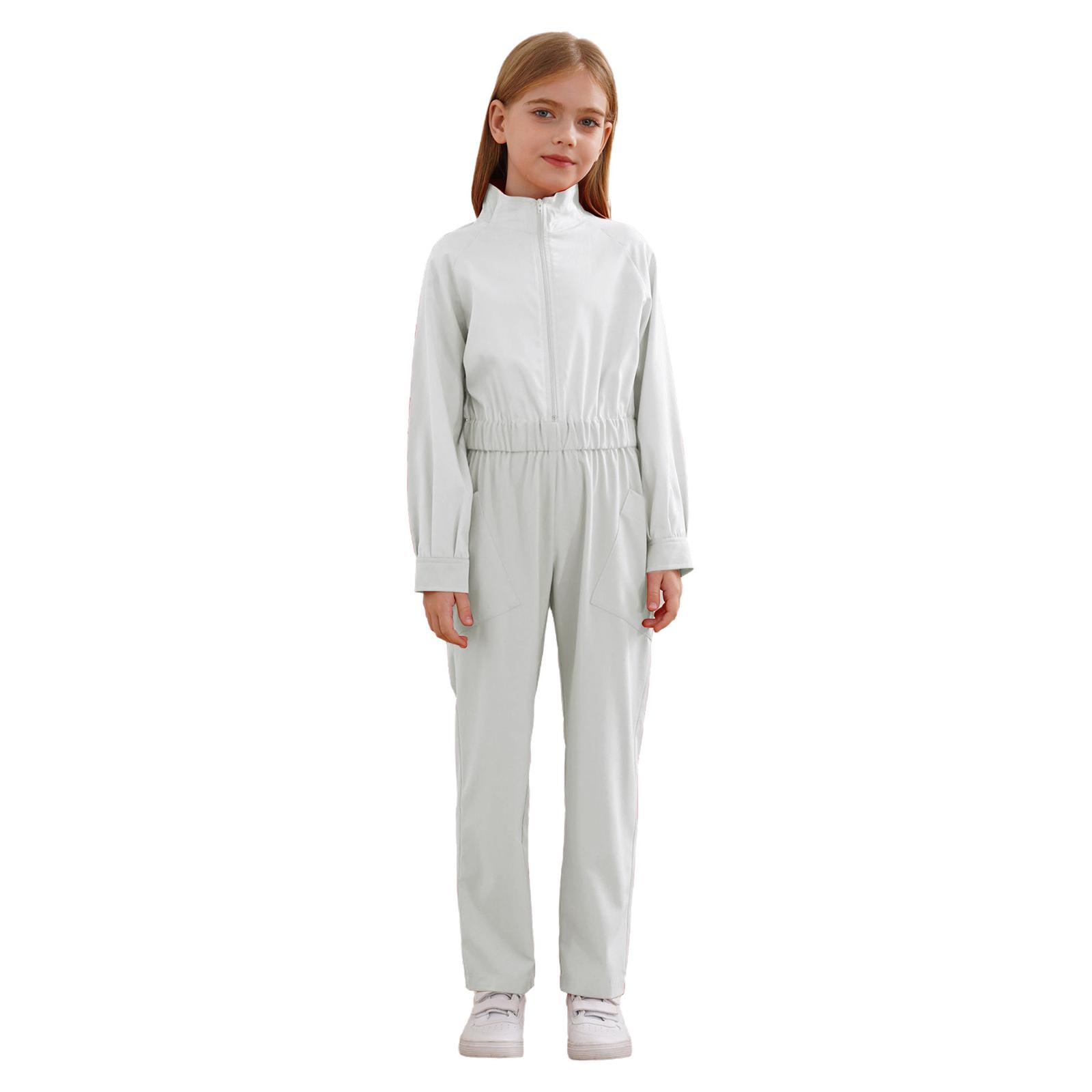 Costume Mécanicien Filles Garçons Combinaison de Vol Taille Élastique Salopette Pantalon Cargo Long Combinaison Combinaison de Vol Costume de Carnaval 6 ivoire