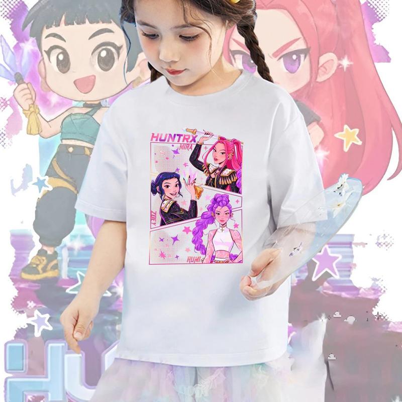 Kpop Demon Hunters Children's Clothing Short Sleeve T-shirt Cute Kpop Demon Hunters Tiger Harajuku Tshirt for Boys Girls