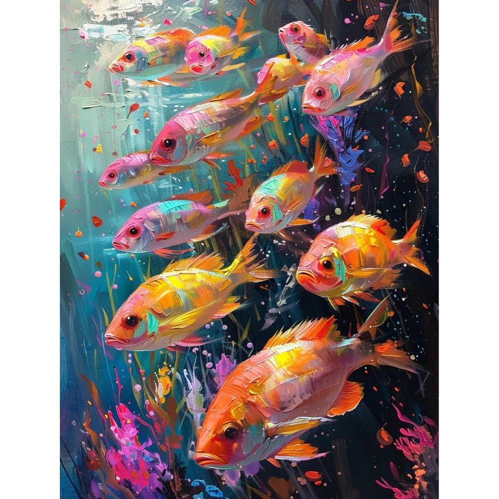 Fish in The Sea Marine Organism Poster Colorful Tropical Fish Oil Canvas Painting Animal Wall Art Picture Living Room Home Decor
