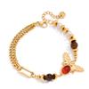 Youthway Vintage Red Agate Stone Bee Tiger Eye Charm Bracelet For Women  Gold Plated Stainless Steel Bracelet Fashion Jewelry