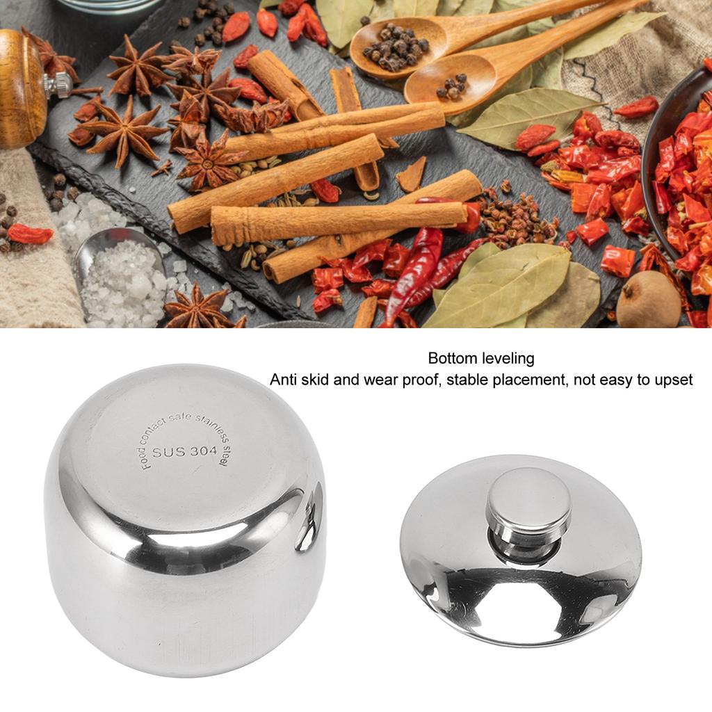 Condiment Jar with Lid 304 Stainless Steel Seasoning Container Pot for Spice Salt Sugar