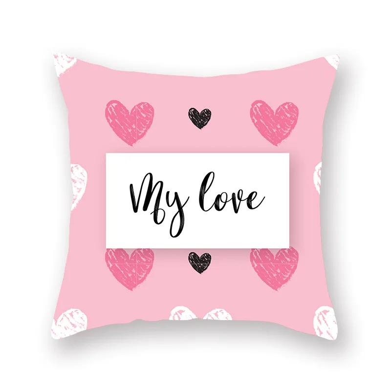 Cute Pink Red Heart Print Home Decor Pillow Sofa Cushion Cover Valentine's Day  Pillowcase