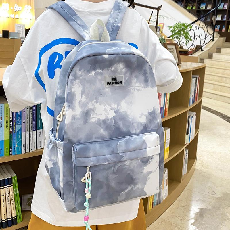 Dreiteiliges Rucksack-Set Nylon Grundschüler Tie-Dye Schultasche Damen Rucksack mit großem Fassungsvermögen mit Lunchtasche