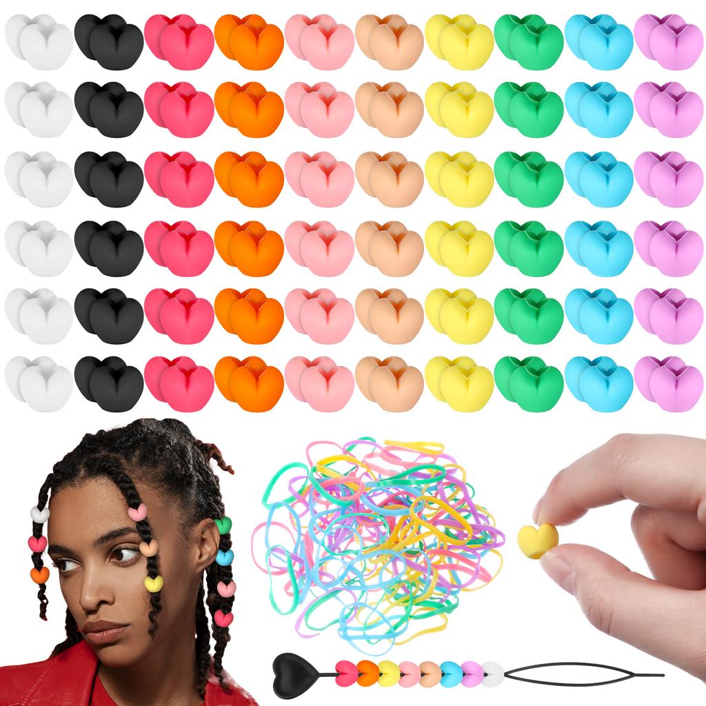 100 Pezzi Grandi Perline in Silicone per Capelli, Kit di Perline in Silicone a Forma di Farfalla con 50 Elastici per Capelli e Ago per Perline - Perline in Gomma per Capelli