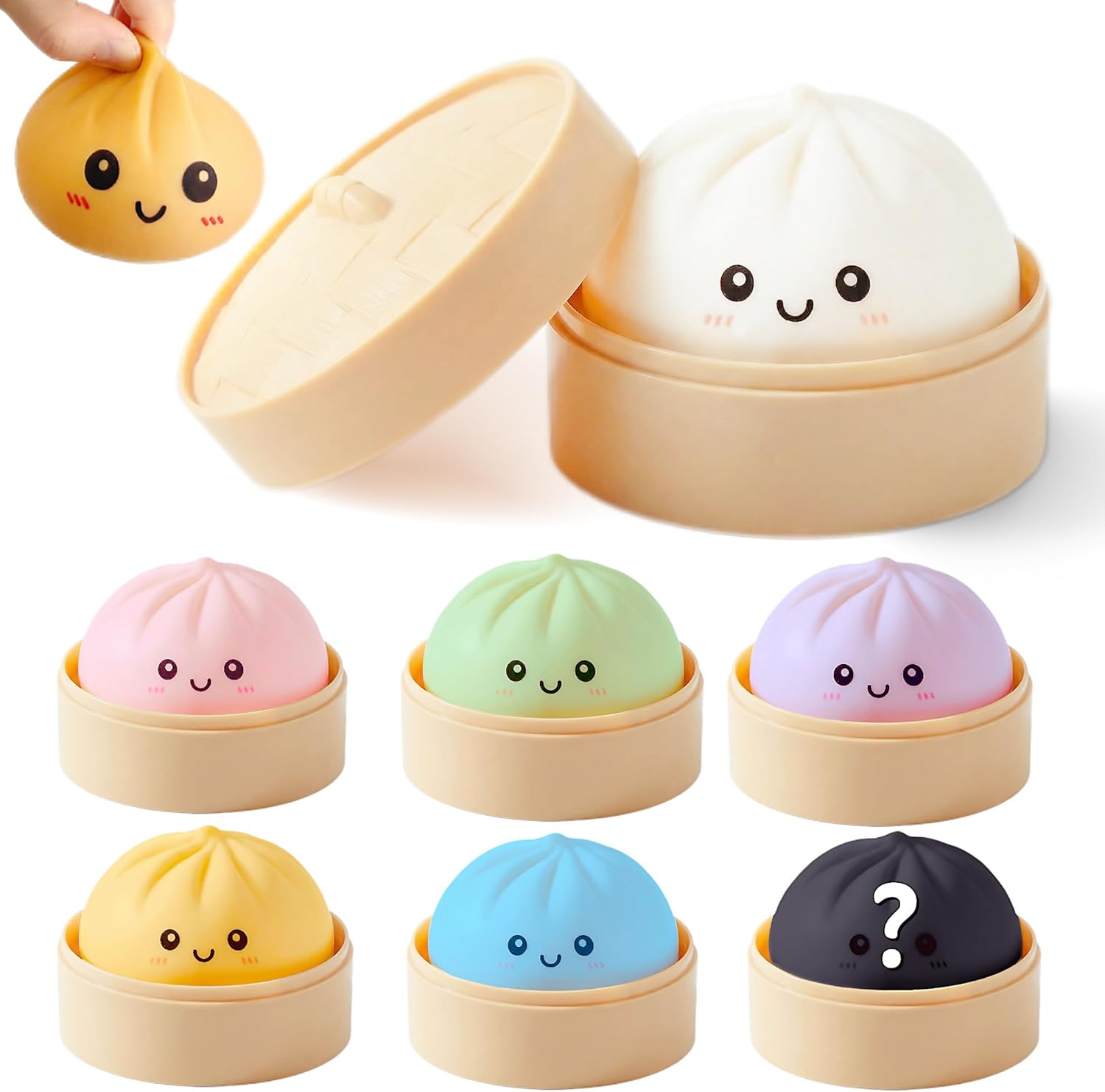 Bai Fen Bai Dolls And Toys Mystery Dumpling Squishy Box: Maltose Texture Slow Rebound Bun With Steamer, Aesthetic Taba Squeeze Toy, Office Relief