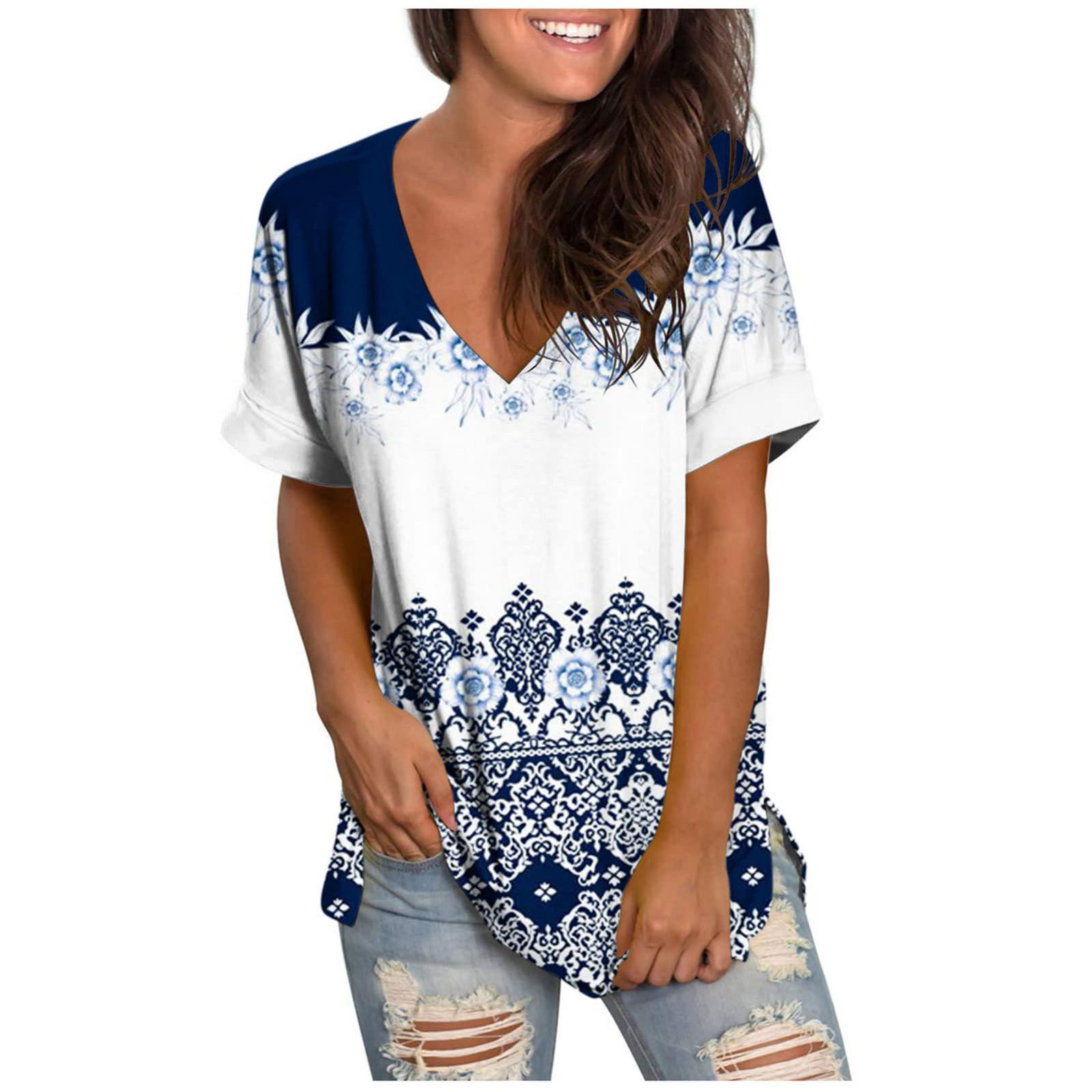 

Women s Spring Summer Fashion Beach Casual Print Loose Short Sleeve T-Shirt Top XXXXXL