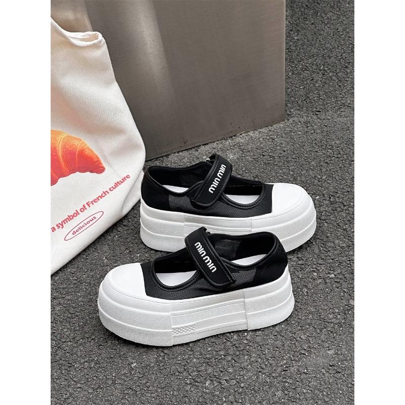 

Модные универсальные туфли Мэри Джейн на платформе с липучкой, универсальная повседневная обувь, женские туфли на танкетке с мелкой союзкой из сетки 35 чёрный