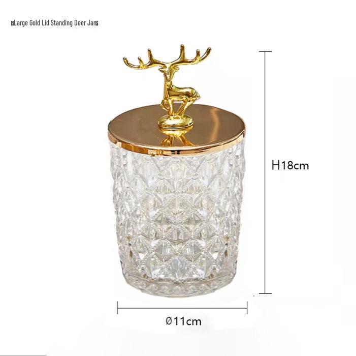 Elegantní skleněná úložná nádoba v severském zlatém provedení na vatové tyčinky a párátka