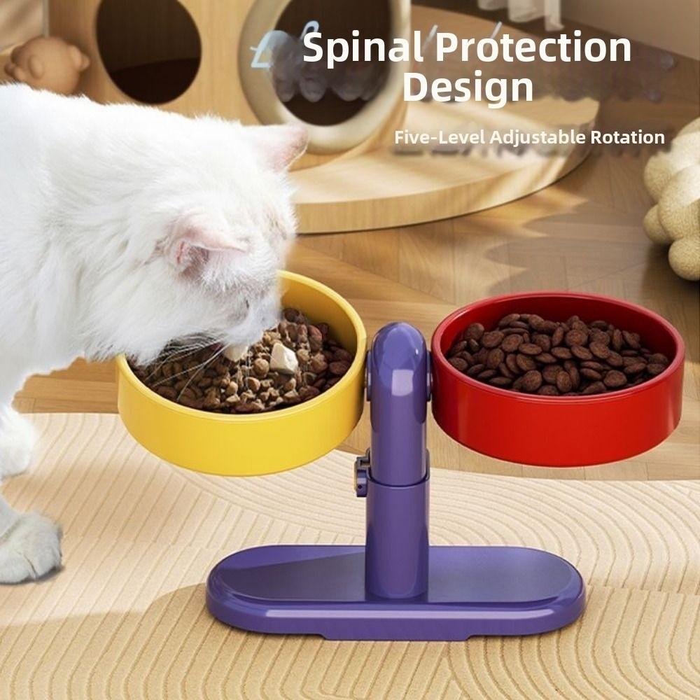 Rotatable Cat Food Water Bowl Suction Cup Type Pet Water Feeder Container for Kitten/Puppy/Bunny