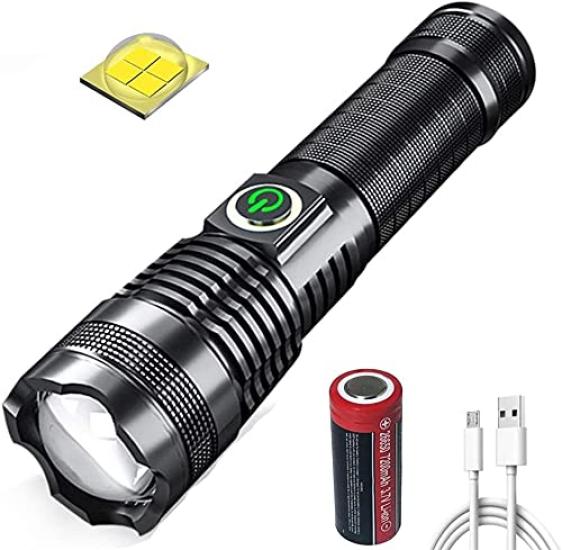 USB Rechargeable Ultra Bright XHP70 8000 Lumens LED Torch 5 Modes for Outdoor Emergencies Flashlight, Flashlight, Light, Zoomable, Waterproof, Hiking,