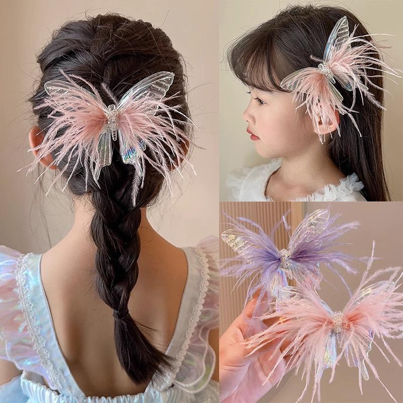 2023 Children's Butterfly Feather Hair Clips - Mermaid Princess 3D Hairpins for Girls, Baby Accessories, Headwear Jewelry