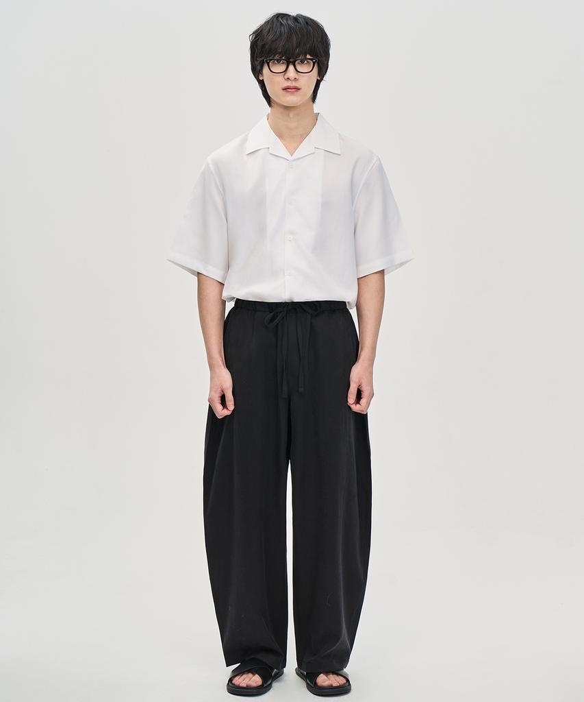 PRAIRIE Linen Barrel Fit Wide Slacks (Black)