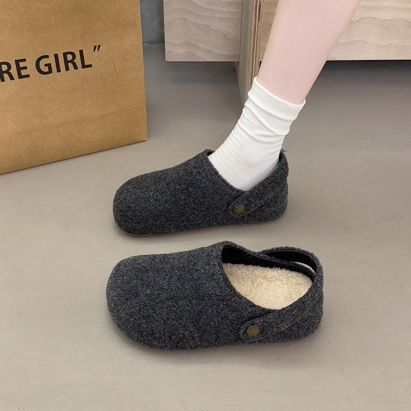 Winter thick-soled inner heightening bag head half slippers, wearing new retro velvet slippers, two Birkenstocks