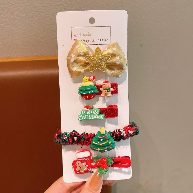 2025 Children's Christmas Hair Clips Set: Santa, Tree & Reindeer (5-Piece)