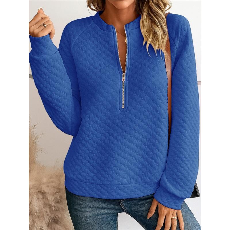 Women's Quilted Half Zip Long Sleeve Sweatshirt Casual Stand Collar Pullover