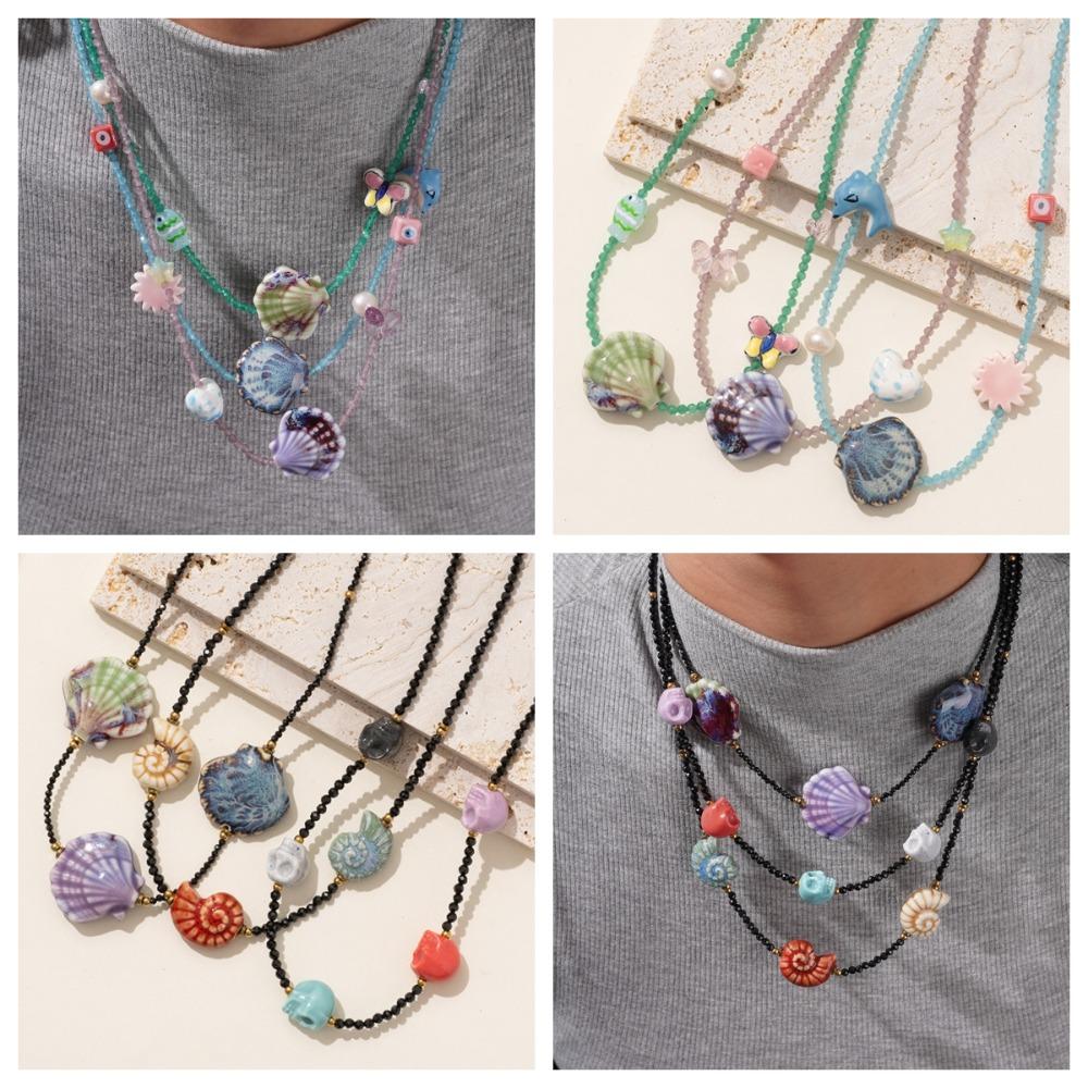 Crystal Conch Shell Necklace Pearl Bohemia Beads Chain Choker Ocean Style Beach Choker Summer