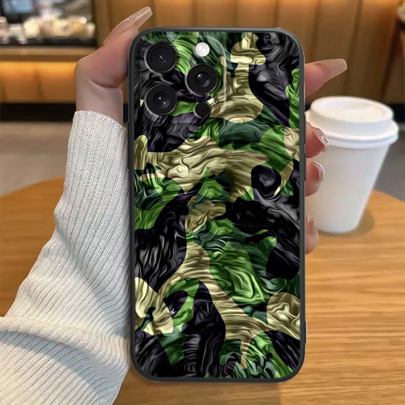 Creative camouflage pattern Phone Case For Apple iPhone 17 16 16E 15 14 13 12 11 Pro Max Plus Black Soft Silicone