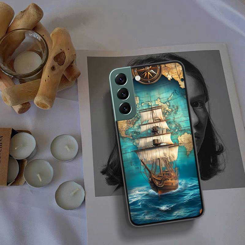 Compass Map Voyage Phone Case For Samsung Galaxy S22 S25 Ultra S21 S10 Plus S26 Edge S20 S23 S24 FE Cover Silicone Soft TPU