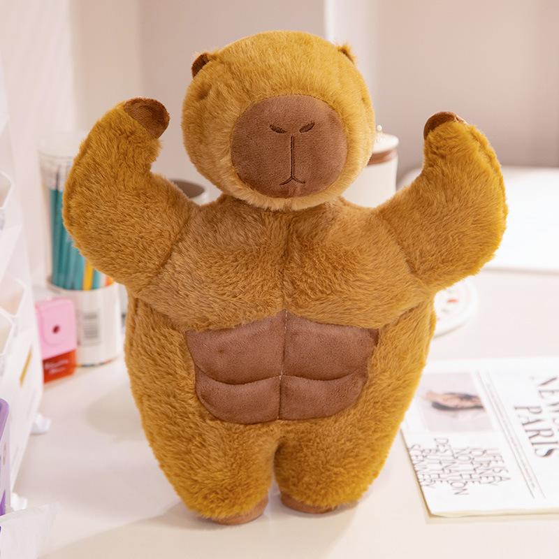 Bambola di peluche muscolosa di capibara, carina, peluche muscolosa, peluche kawaii, cartone animato, cuscino animale forte per regali per ragazzo e ragazza