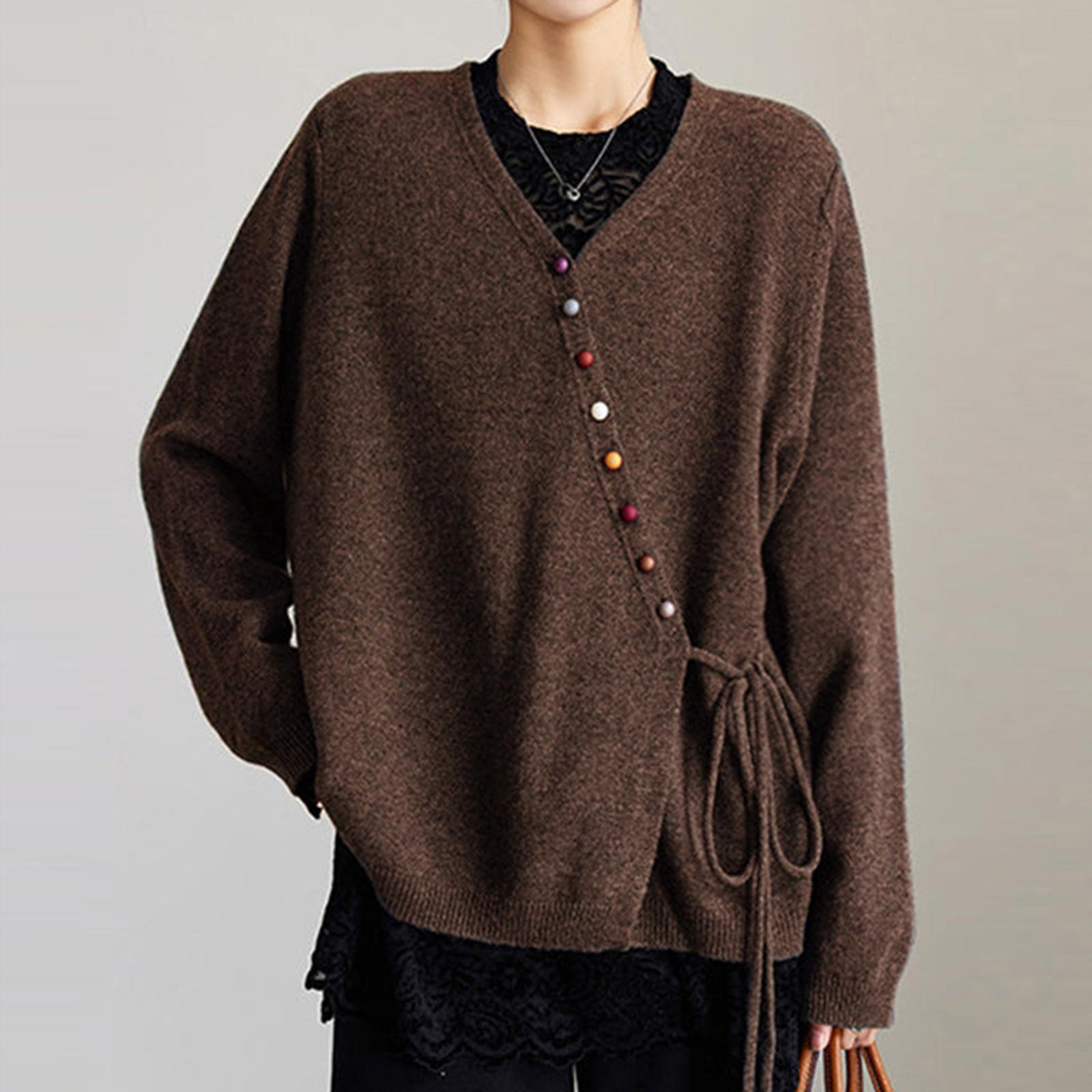 

Women s Solid Color Long Sleeved Colorful Button V-neck Cardigan Top Jacket XL