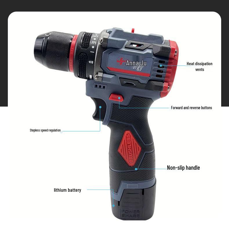 16.8V Brushless Handheld Electric Drill & Screwdriver with Rechargeable Lithium Battery and Impact Feature