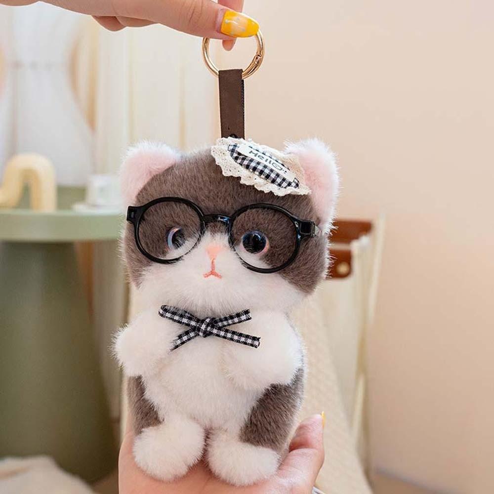 Soft Cute Cat Keychain Small Comfort Stuffed Animal Kawaii Glasses Key Ring  Daily Accessories