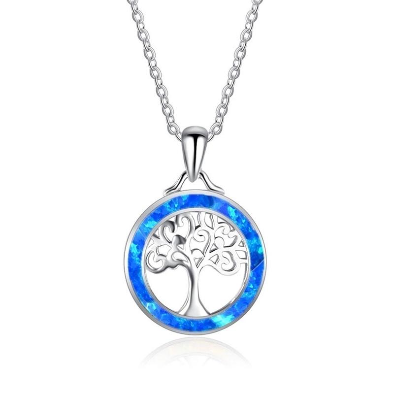 Fashion Tree of life Jewelry Set For Women Imitation Green Fire Opal Women Pendant Necklace With Earrings Wedding Jewelry Set