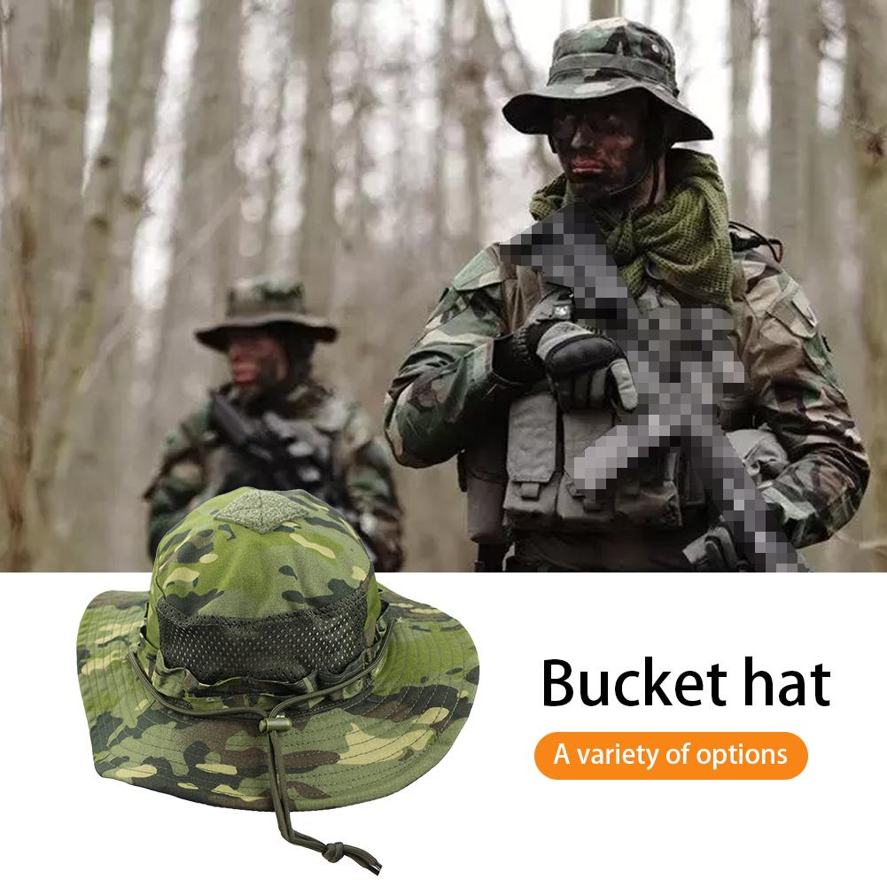 Camouflage Enthusiasts Square Pocket Camo Bonnie Cap - US Bucket Benny Hats for Fishing, Outdoor Hiking, Tactical Sun Protection
