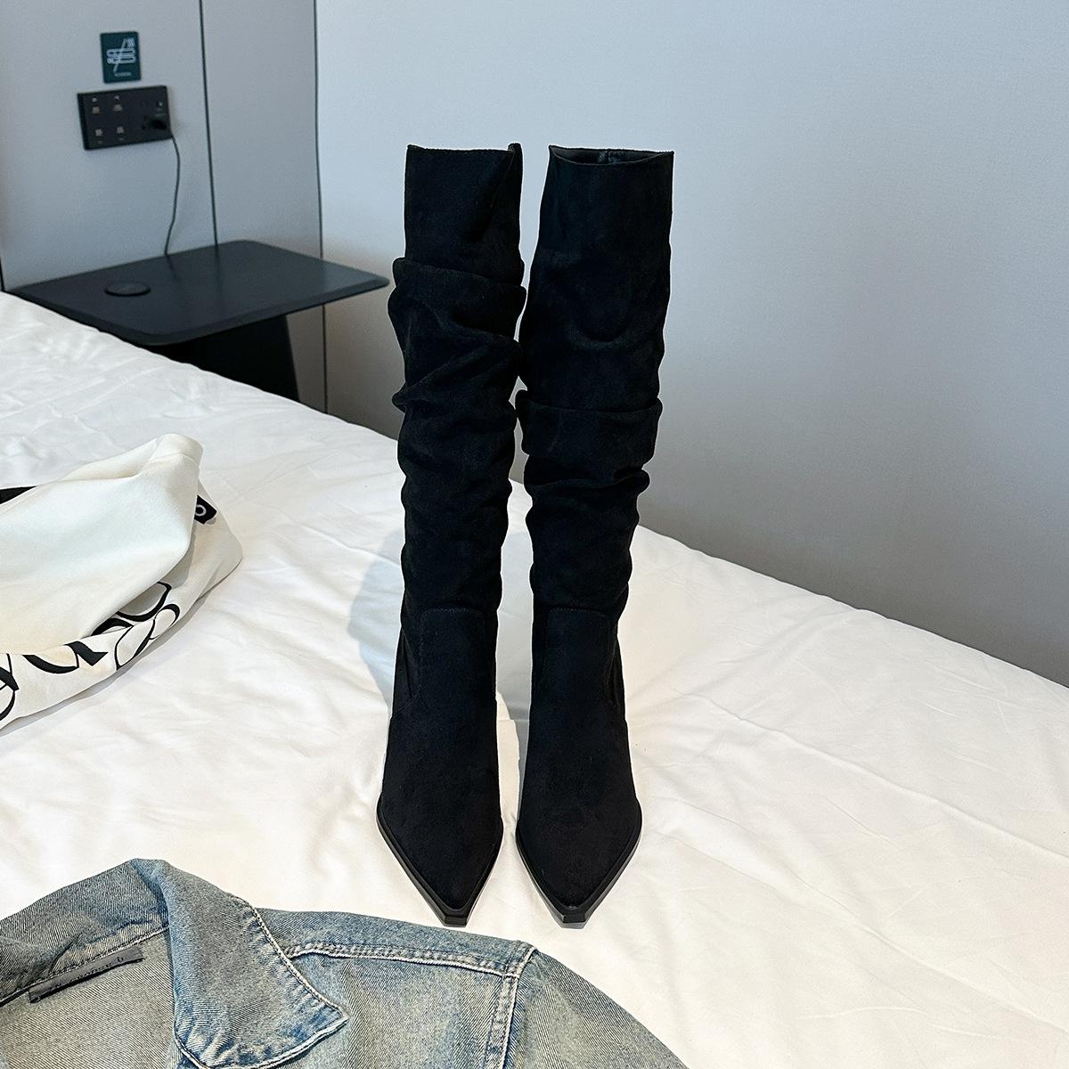 

9800-1 Internet celebrity pointed thin boots but knee boots women s autumn and winter new suede thin heel boots women s boots 35