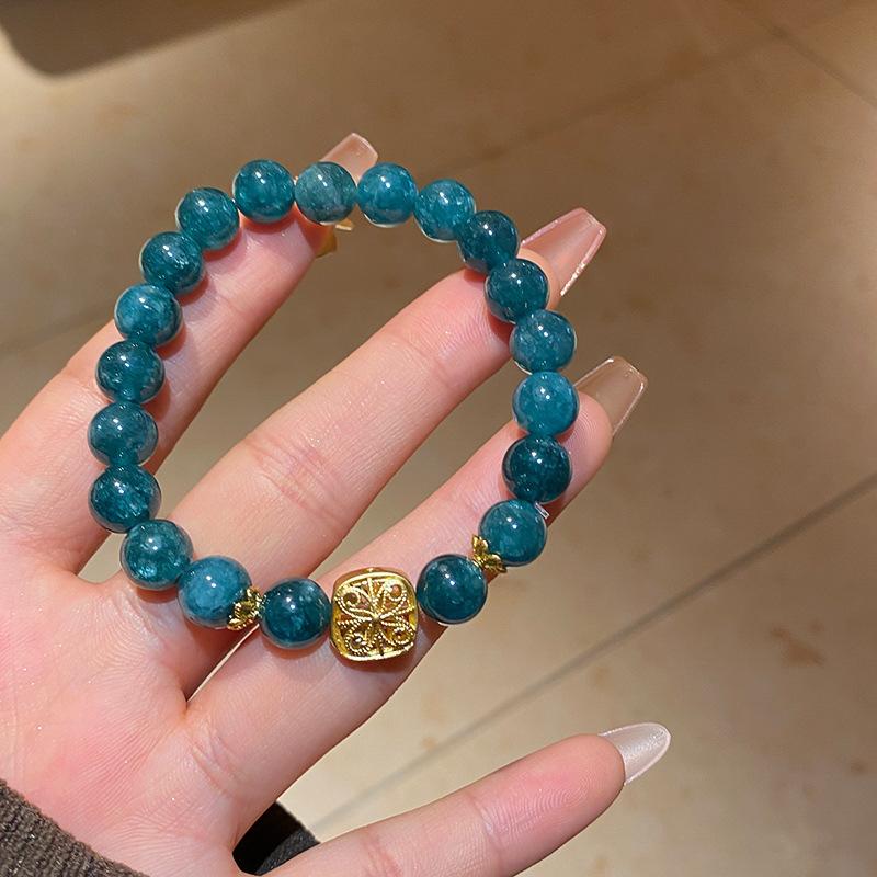 Natural stone crystal geometric beaded bracelet retro high-end bracelet women's niche light luxury versatile jewelry