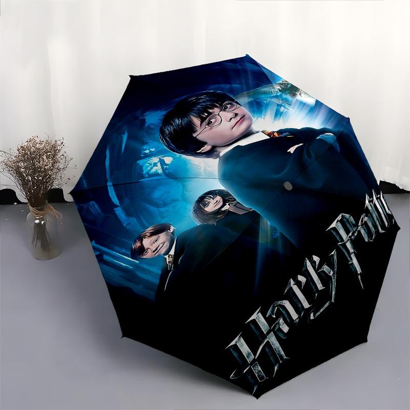 1pc Harry Potter and the Philosopher's Stone Automatic Folding Umbrella - Compact 8-Rib Design, Durable Plastic & Iron1209L