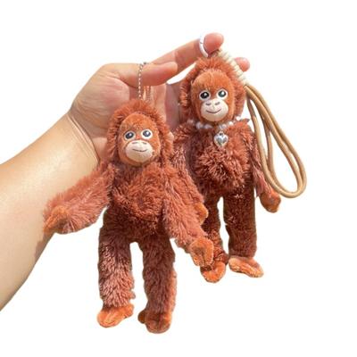 Red Gorilla Plush Doll Kawaii Animation Wear Necklace Monkey Keychain Bag Pendant Plush Fluffy Orangutans Car Key Ring Party Present
