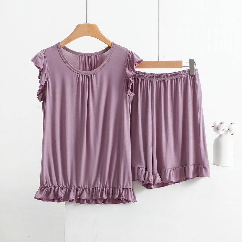 Women's Modal Lace Pajama Set - Ruffle Edge Vest & Shorts, Loose Fit, Lightweight Summer Two-Piece Homewear