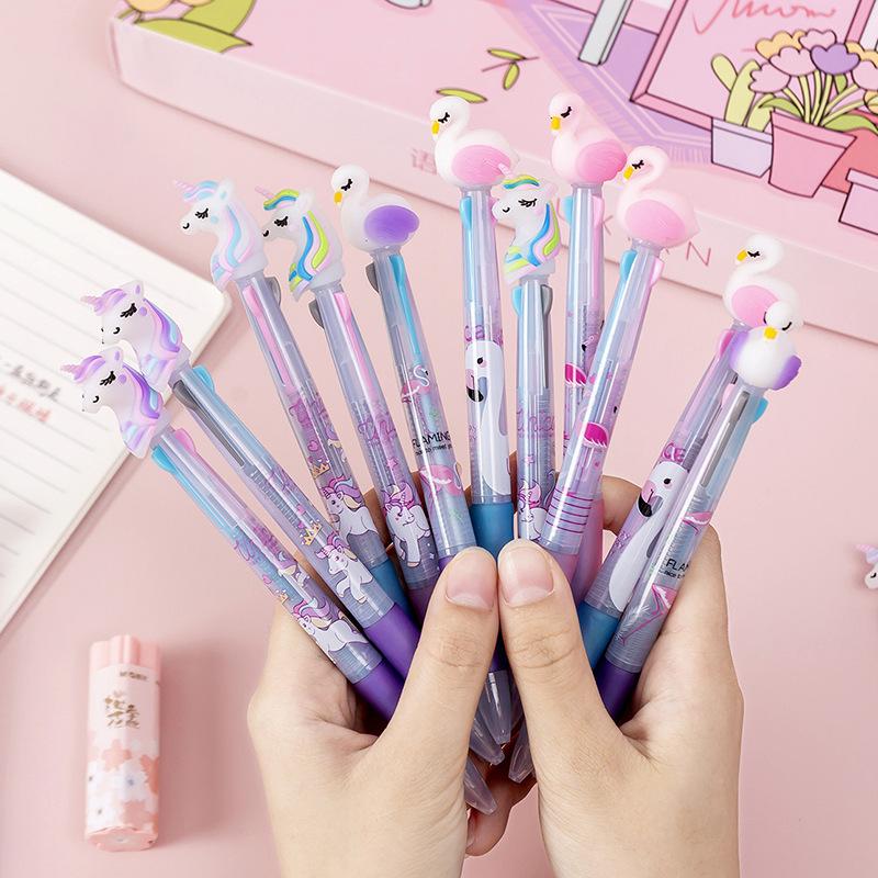 10Pcs/Lot Cute Cartoon Multicolor Ballpoint Pens Kawaii Unicorn Swan 3 Colors Pen Kids Writing School Stationery Office Supplies
