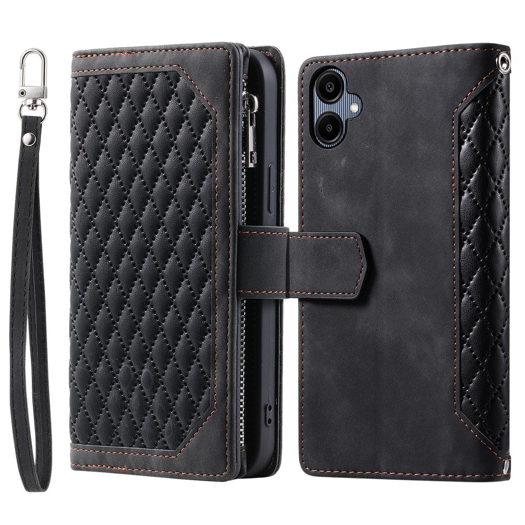 Style 005 For Samsung Galaxy A06 4G Wallet Case Rhombus Stitching Line PU Leather Phone Cover