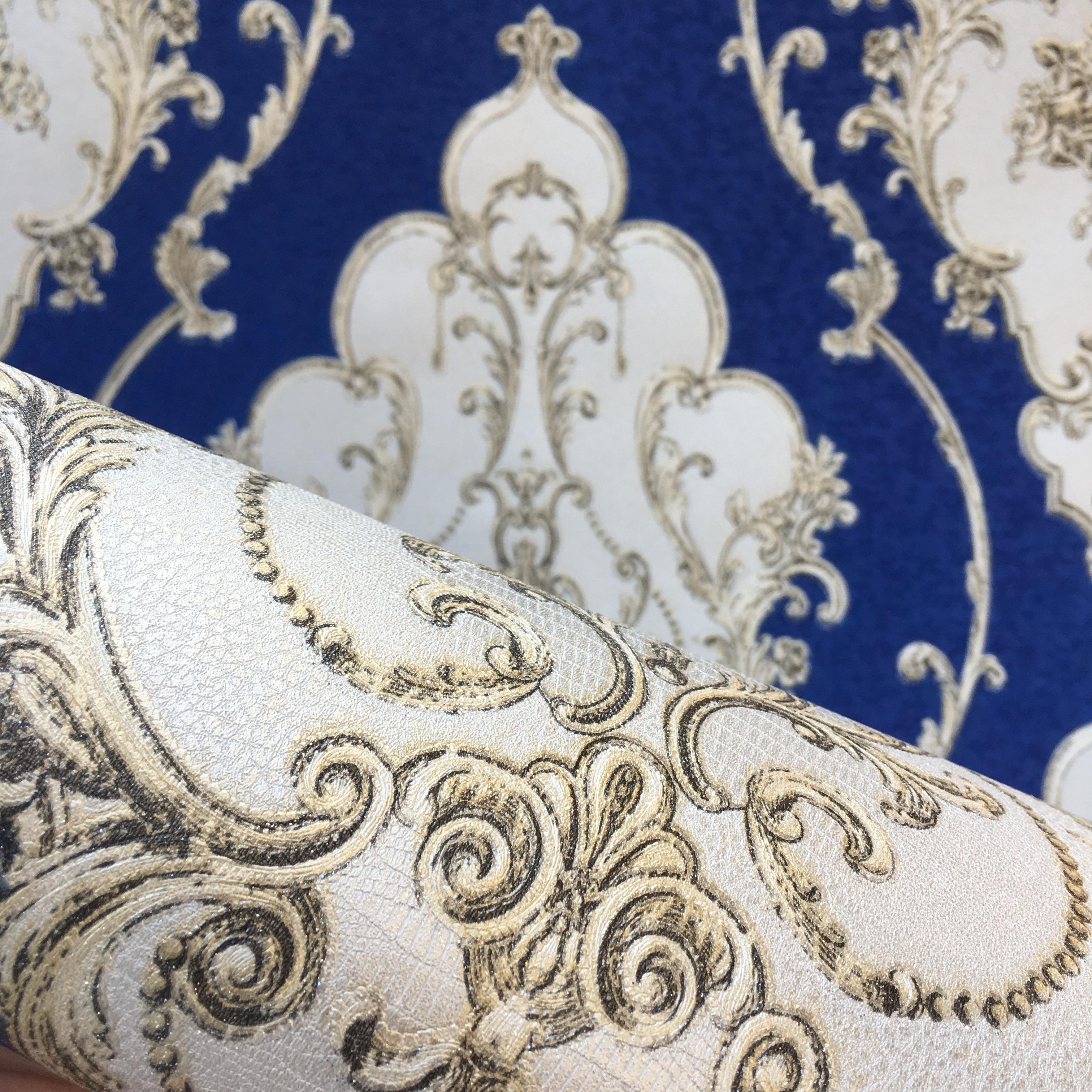 

Роскошные Дамасские Виниловые Обои ПВХ Рулон Обоев Белый Черный Синий Красный Водонепроницаемое Настенное Покрытие Гостиная Спальня Украшение Дома 9.5mx53cm