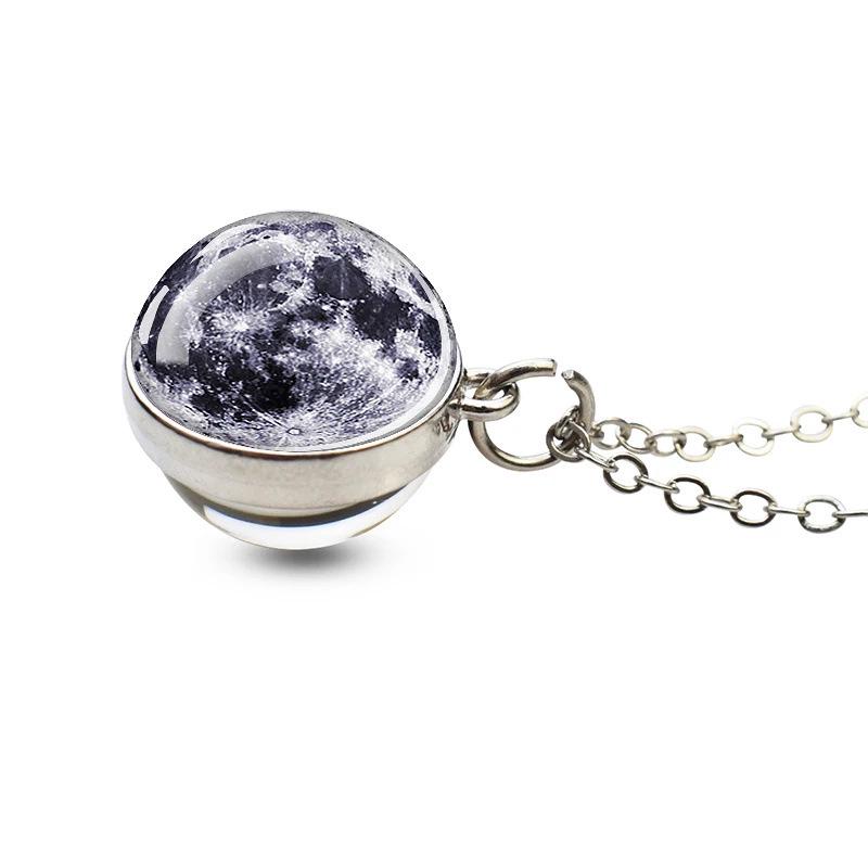Galaxy Necklace: Solar System Planets & Moon Spherical Crystal Pendant