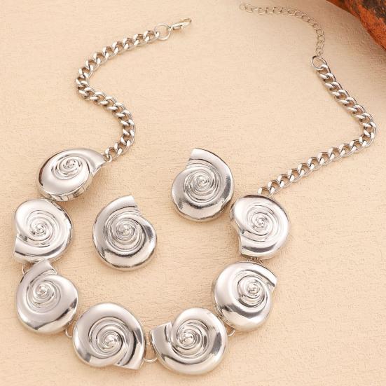 Necklace Earrings Set Exaggerated Snail Pendant And Earrings with Metallic Luster Bohemian Summer Party Jewelry for Beach Vacation And Party Wear