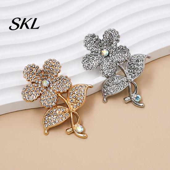 Strong Buckle Brooch Vintage Rhinestone Flower Brooch, Floral Alloy Lapel Pin, Sweater Durable Cardigan Coat Business Suit Decoration, Men Women
