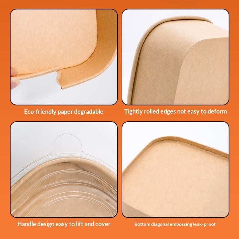 10Pcs Disposable Lunch Box Kraft Paper Square Lunch Box Fast Food Packing Boxes Paper Bowls With Lid Household Bento Boxes