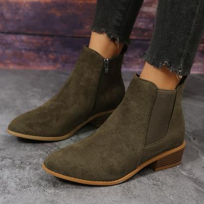 Fashion Women's Natural Suede Elastic Low Heel Shoes Autumn and Winter Ankle Boots Square Toe Casual Short Boots Size 36-43