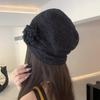 New Rose Flower Knitted Hat Side Flower Drawer Hat Mesh Pile Hat Showing Face Small Bag Head Hat